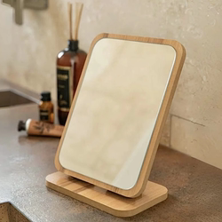 Wooden Element Mirror, Simple Desktop Makeup Mirror, Rotatable, Suitable for Home, Student Dormitory, Portable Tabletop Dressing Mirror