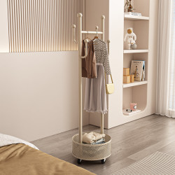 Clothes Rack Bedroom Floor-Standing Wheeled Coat Rack Multi-Functional Movable Thickened and Reinforced Household Bag Storage Rack