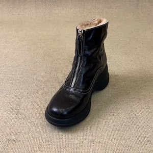 
nnmiss/6cm warm fur one-piece retro snow boots simple commuter round toe front zipper thick-soled short boots