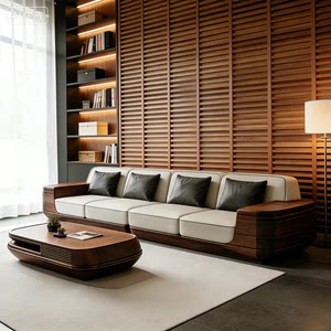 
Solid wood sofa 2026 new living room black walnut leather simple office sofa Italian style reception and leisure