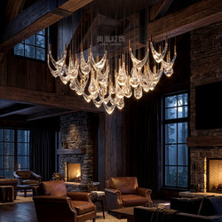 Modern Art Water Drop Crystal Chandelier for Duplex Lobby, Hollow Area High-End Atmosphere Decorative Main Light