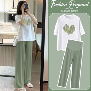 
Maternity suit 2026 new summer fashion loose slim short-sleeved thin T-shirt tops and pants two-piece set for women