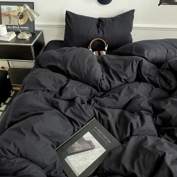 New ins Simple Four-Piece Bed Set with Fitted Sheet, Solid Color Washed Cotton, All-Season Duvet Cover, Single Dormitory Three-Piece Set