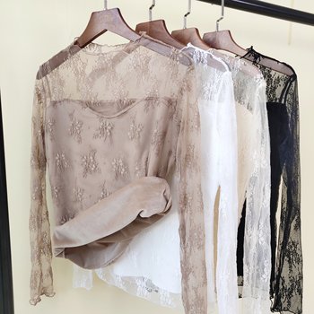 2020 autumn clothing sexy mesh collarbone wood ear ear top