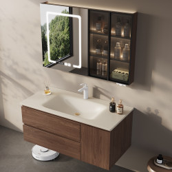 Medieval-Style 304 Stainless Steel Honeycomb Aluminum Bathroom Cabinet with Integrated Hot-Bent Rock Slab Basin and Washbasin Combination Vanity Unit