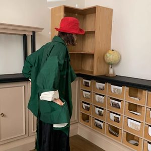 
WOKERKER Autumn retro New Vintage British paper-feel long-staple cotton clover fog green work jacket