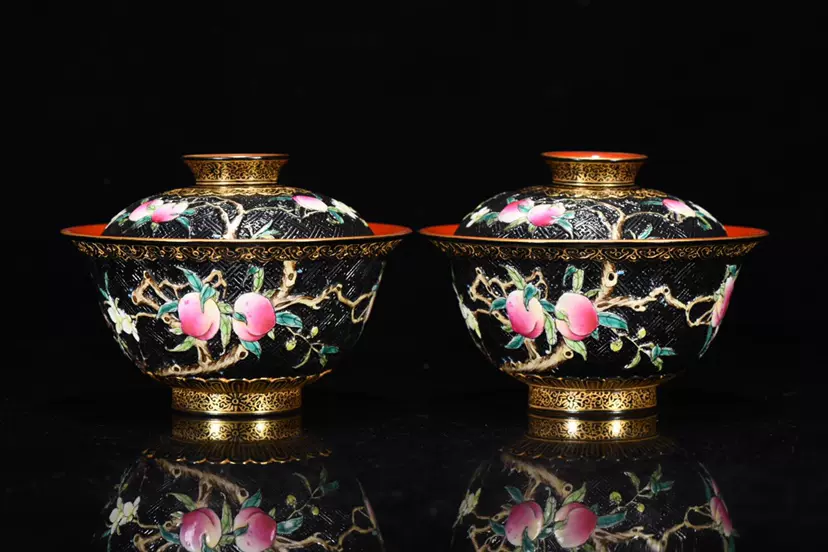 清雍正粉粉彩雕刻鎏金桃纹茶碗古董古玩古瓷器收藏-Taobao