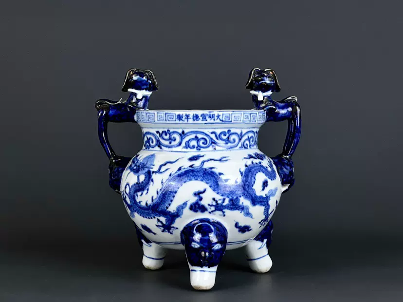 明宣德青花龙纹香炉古董古玩古瓷器收藏-Taobao