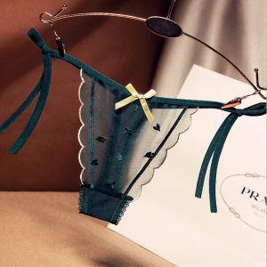 New product embroidery thin band net gauze T -shaped underwear women's band -shaped short pants silk smooth transparent low waist lace edge