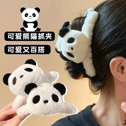 Cute Panda Plush Hair Clip for Women, Cartoon Hairpin for the Back of the Head, Hair Accessory, Shark Clip, Hair Ornament for Autumn and Winter
