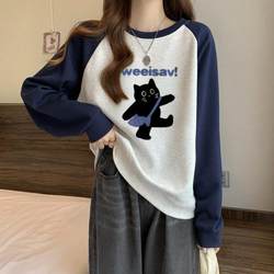 Girls' Junior High School Students' Hoodless Round-Neck Sweatshirt 2025 Spring and Autumn Thin Style High School Girls' Oversize Pullover Top