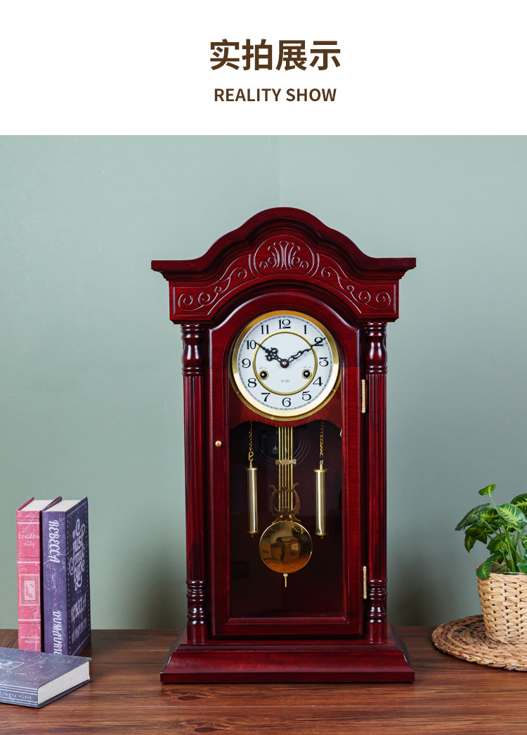 NOENNULL Vintage Tischuhr - Retro Design Mit Musikfunktion Braun-Rot