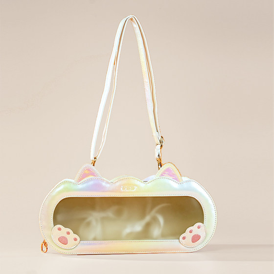 
ICY DBS 30cm small doll 6-point baby outing leather bag white colorful white cat cross-back baby bag