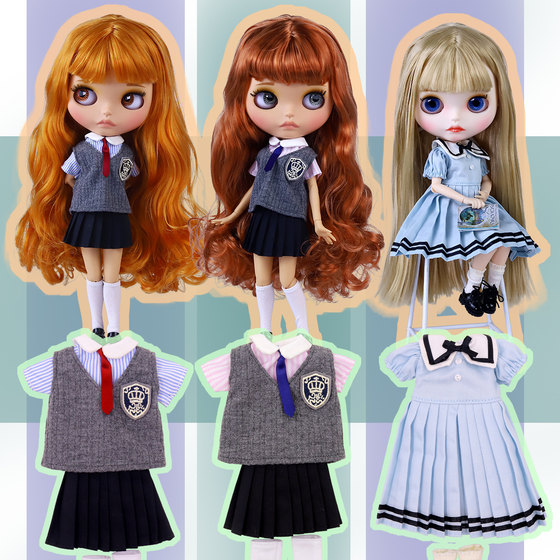 ICY DBS small rag doll British college pleated skirt dress suit 19 joints ob24 student uniform baby clothes