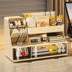 Desktop Storage Box, Office Miscellaneous Items Organizer, Drawer-Type Stationery, Large-Capacity, Multi-Functional, Oblique-Inserted Pen Holder