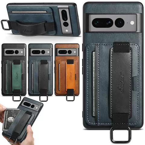 Google Pixel 8, Google Pixel 8 Pro  Wrist Hand Band Strap Cases  Card Holder Cases Business Synthetic Leather