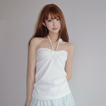 
Rrichu's flower knot slings straps and sweet straps summer vest bow halter neck top