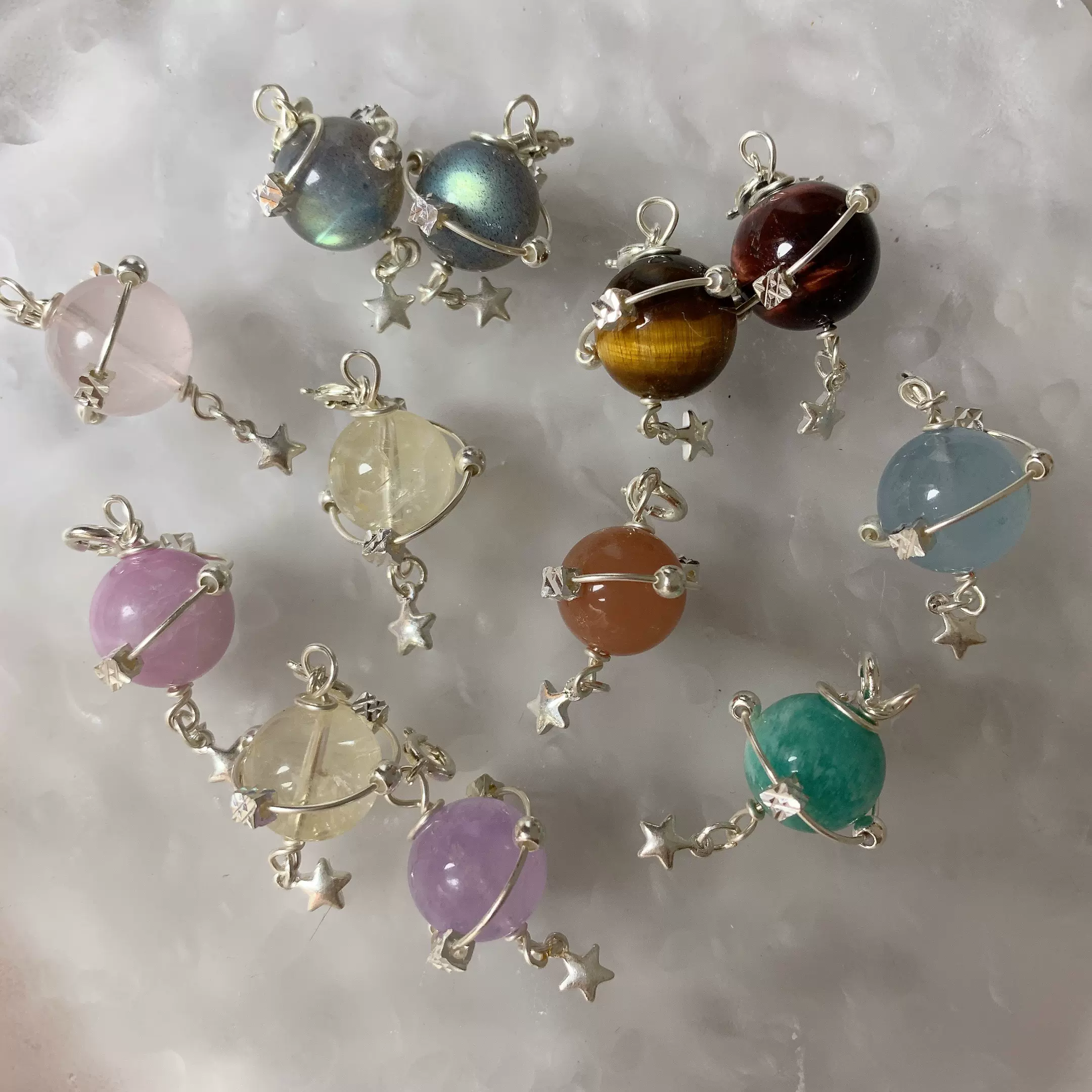 揽一池星光』纯天然原创星球系列吊坠紫水晶海蓝宝粉水晶