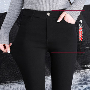 
Black fleece leggings for women wearing winter thickened warm small feet pencil pants high waist slimming tight black pants