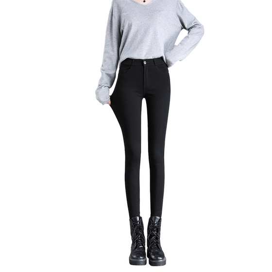 Black leggings female wears eight points, small autumn and winter plus small feet new high -waisted pencils, thin nine -point pants
