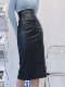 Brown PU leather skirt skirt 2024 autumn and winter new large size high-waisted hip slit one-step midi skirt