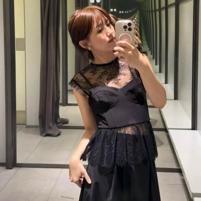 ZA Women's 2024 New Pin Pure Black silk satin texture stitching lace sleeveless top jersey 8958942