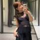 ZA Women's 2024 New Pin Pure Black silk satin texture stitching lace sleeveless top jersey 8958942