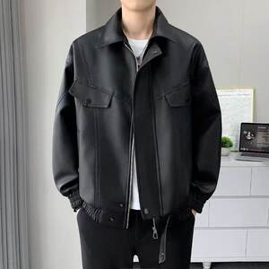 Spring and Autumn Men's Lapel Leather Clothes American Trendy Brand PU Jacket Loose Casual Lottery Lottery Lottery Student Jacket Men's Student Jacket