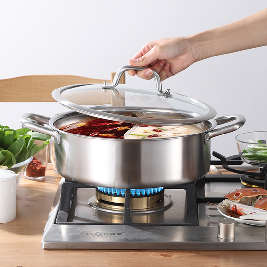 Fondue, casserole, Fondue en acier inoxydable divisée très épaisse pour
