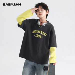 
Boys' early spring trendy fake two-piece sports long-sleeved T-shirts 2026 new style children's boys spring and autumn loose tops
