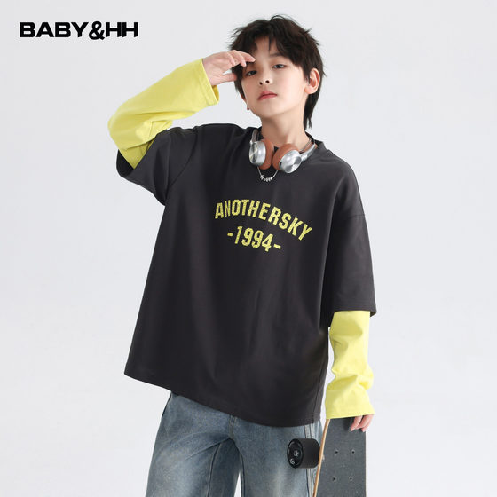 
Boys' early spring trendy fake two-piece sports long-sleeved T-shirts 2026 new style children's boys spring and autumn loose tops