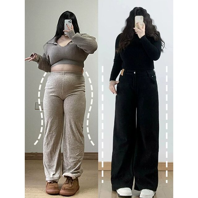 300Jin [Jin equals 0.5 kg] Large size fat mm black wide-leg high-waist jeans for women with versatile draping loose thickened pear straight pants
