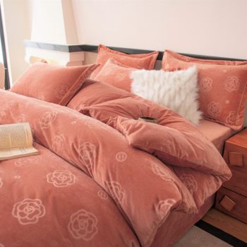 A4 Ji Hilton Autumn and Winter Category A 9D Ultrasonic Embossed Icelandic Velvet Warm and Quick-Heat Four-piece Set Quilt Cover Sheet Sheet