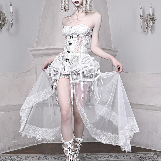 Blood Supply Original Sleeping Alice White Gothic Dark Fishbone Strap Birdcage Corset Christmas