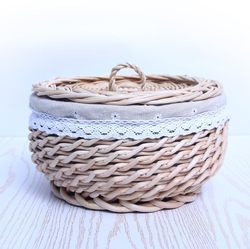 Household Natural Wicker Steamed Bun Basket Bread Vegetable Food Woven Basket Rattan with Lid Desktop Storage Basket Bun Basket