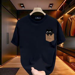 Heavyweight Pure Cotton Short-Sleeve T-Shirt for Men, Summer Creative Fun Cartoon American Retro Trendy Brand Loose Half-Sleeve Top