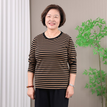 
Middle-aged mother autumn long-sleeved T-shirt striped top