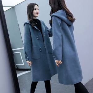 
Women's 2025 new autumn and winter clothing Korean loose mid-length hooded retro wool coat for women
