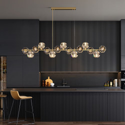 All-Copper Restaurant Chandelier Nordic Light Luxury Long Strip Modern Minimalist Dining Table Lamp Creative Designer Bar Crystal Lighting Fixtures