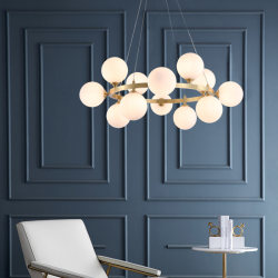 Nordic All-Copper Living Room Chandelier, Simple Modern Light Luxury Magic Bean Lamp, Creative and Elegant Circular Bedroom Lighting, Dining Room Lamp