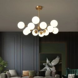 All-Copper Living Room Lamp, Nordic Lighting, Modern Minimalist Light Luxury Dining Room Bedroom Atmospheric Magic Bean Molecular Chandelier Decoration