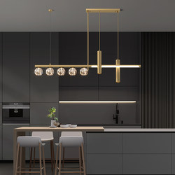 All-Copper Restaurant Chandelier Light Luxury Lighting Modern Minimalist Dining Room Table Bar Nordic Minimalist Long Strip Crystal Lamp
