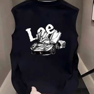 2026 new vest sports car daily short-sleeved heavyweight cotton round neck T-shirt light luxury designer men's base