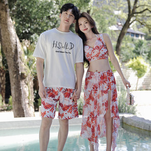Couple swimsuits for women three-piece set 2025 new couple style suits for men beach swimming trunks hot spring swimming suit
