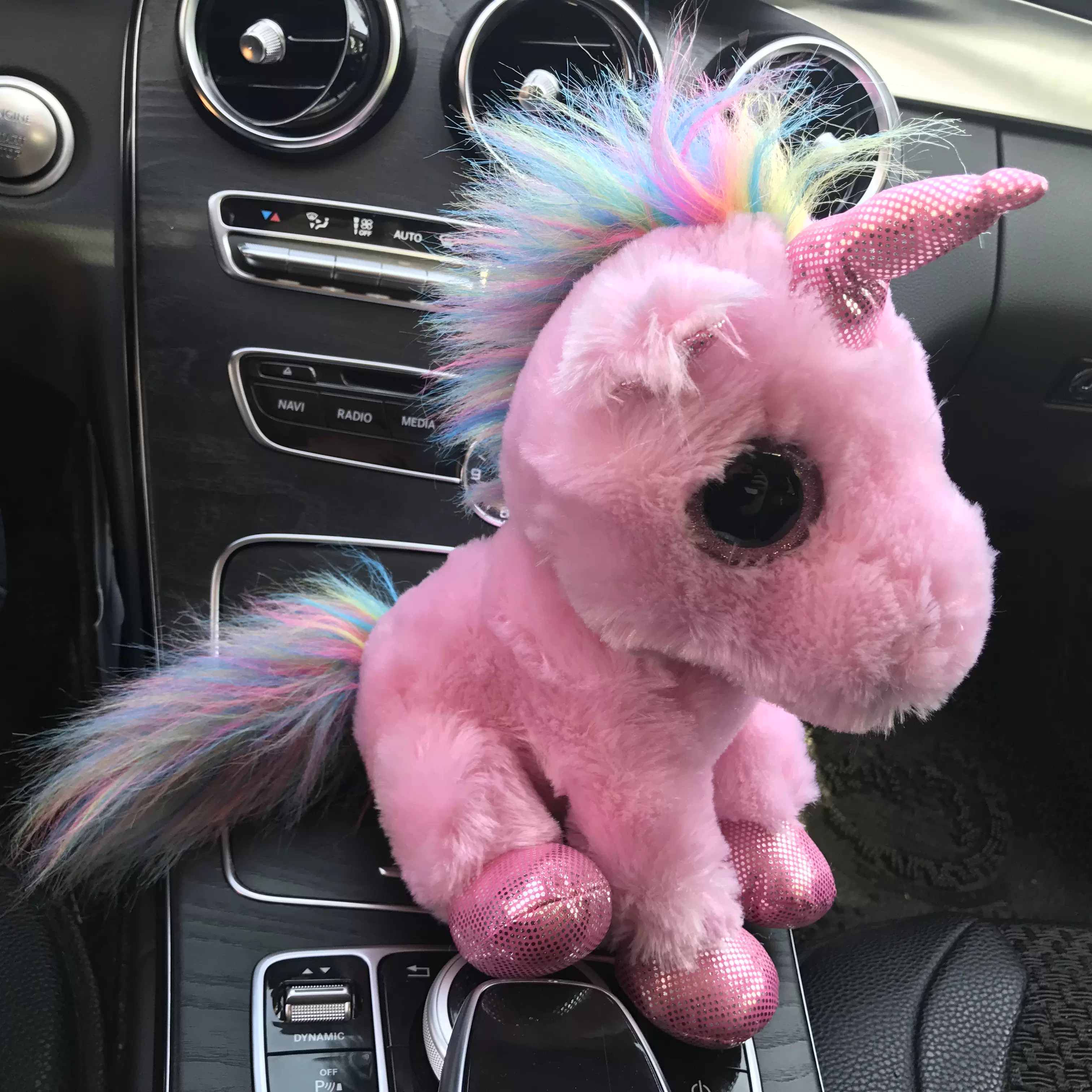 独角兽毛绒玩具粉色仿真马玩偶大眼睛pp棉25厘米儿童娃娃礼物公仔