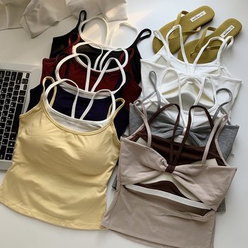 
Contrasting color splicing fake two-piece suspender vest for women in spring and summer