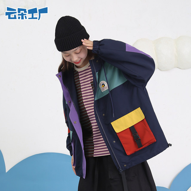 yunduo-factory-aviator-glasses-hooded-jacket-color-block-loose-casual