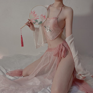 Ancient court style Hanfu pajamas, super fairy princess costumes, noble concubine sexy ancient style female hanging neck suspender nightdress set
