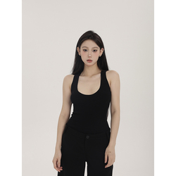 Pempl Vest Women's Autumn And Winter New Black Knitted Skin-fitting Low U-neck All-match Tops Slim And Slim Inner Wear