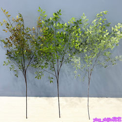 Artificial Nandina Single Branch Multi-Pronged Fake Green Plant Branch for Living Room, Mall Decoration, Landscaping, Floor-Standing Ornament, Photography Prop